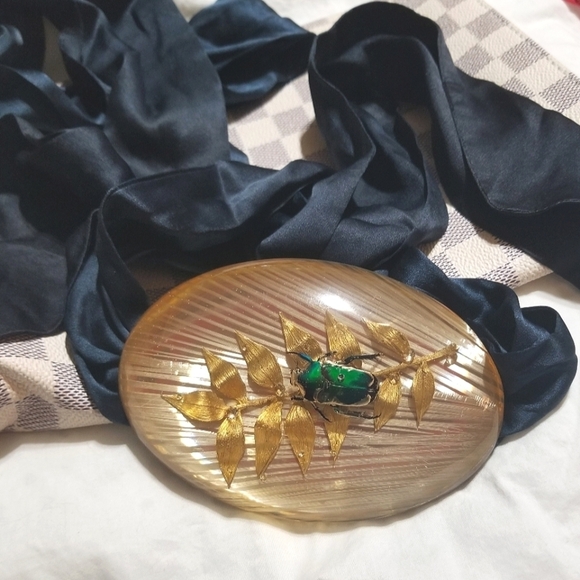 RARE Egyptian Revival Vintage Scarab in Lucite Silk Sash Belt main image 6